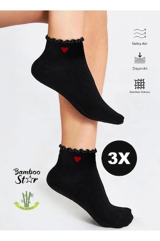 Bambu Kadın Fırfırlı Patik Lastiksiz Dikişsiz Çorap 3lü Paket