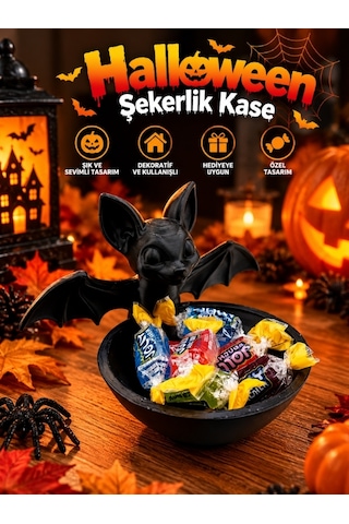 Halloween Cadılar Bayramı Dekoratif Yarasa Figürlü Şekerlik Kase Masa Üstü Dekor
