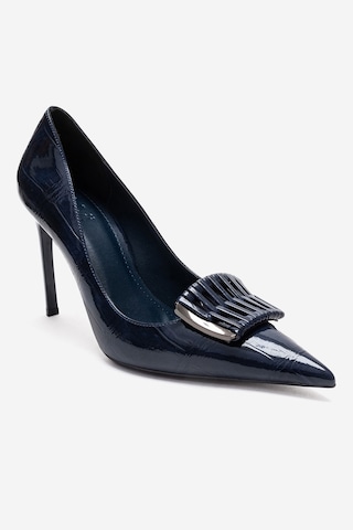 Luvishoes Guernı Lacivert Baskı Kadın Topuklu Ayakkabı Lacivert