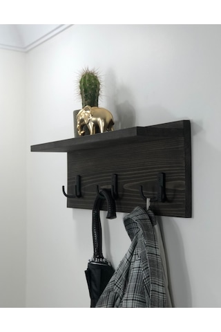 O&Awood Doğal Ahşap Vestiyer, Dekoratif 3 Askılı Portmanto, Raflı Vintage (505265535)