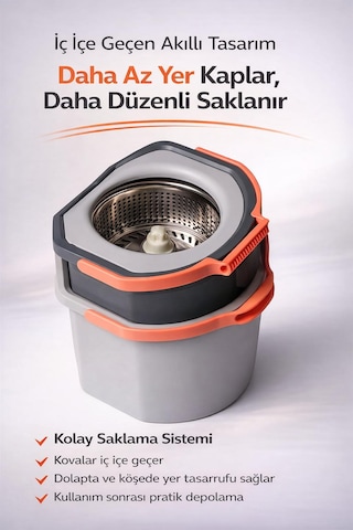 Cleova Duoclean Temiz Ve Kirli Suyu Ayırabilen Çelik Temizlik Seti