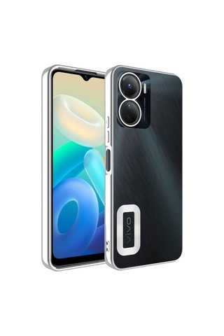 Vivo Y16 Kılıf Kamera Korumalı Logo Gösteren Zore Omega Kapak Gümüş