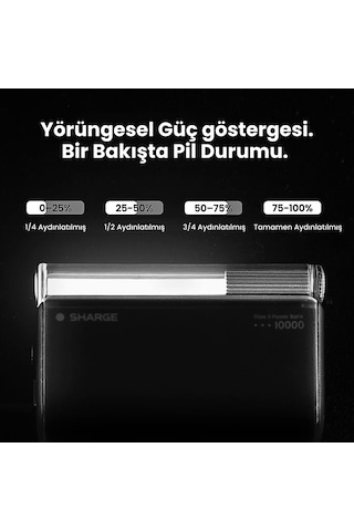 Sharge Flow 3 10000 Mah 45w Kompakt Tasarımlı Powerbank Taşınabilir Hızlı Şarj Cihazı Siyah