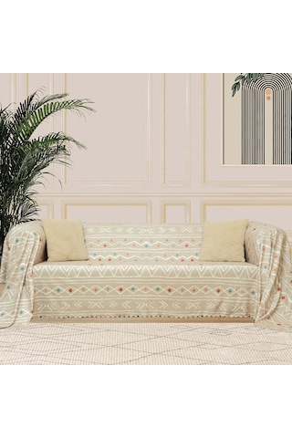 Latuda Concept Softmicro Boho Etnik Desenli Mikrofiber Koltuk Örtüsü Ve Şalı, Kaymaz Bej 180x300 Cm Genel