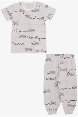 Breeze Kız Bebek Kısa Kollu Pijama Takımı Sevimli Ayıcık Desenli 9 Ay-3 Yaş, Bej Melanj-bej Melanj Bej Melanj