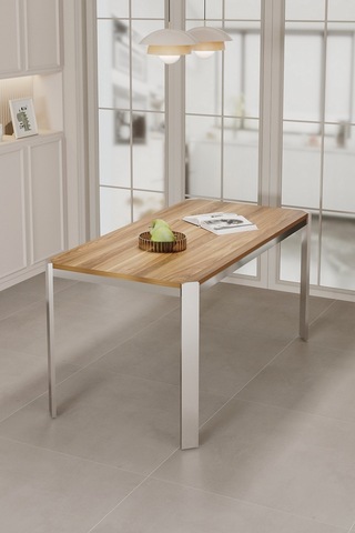 Nexa Demir Metal Ayaklı 70x120 Sabit Masa Yemek Odası Takımı, Mutfak Takımı 4 Adet Sandalye Kahverengi