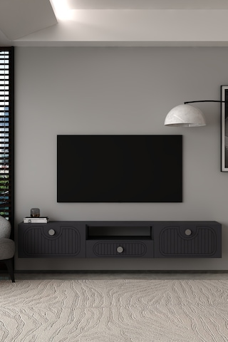 180dhdtdaç3ag Hera Lazer Desenli Duvara Monte Tv Sehpası,ünitesi Antrasit-gümüş
