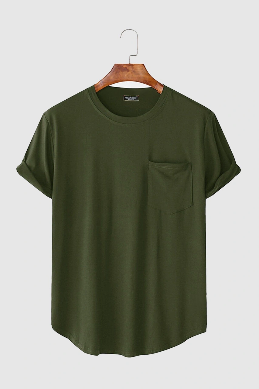 Veaven Erkek Yuvarlak Yaka Oval Kesim Cepli Basic T-shirt Stk306-0000001-1-3 Haki Haki