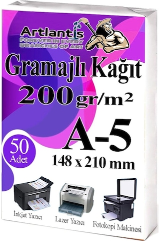 A5 Gramajlı Fotokopi Kağıdı 50 Adet 200 Gr Sertifika Kağıdı Kalın Kağıt Baskı Tüm Yazıcılara Uyumlu 14.8x21cm Ofis Büro