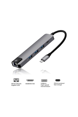 6-1 Apple Uyumlu MacBook Matebook Hdmi Ethernet Usb Çoklayıcı Type-c Hub Çevirici