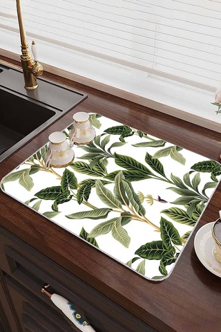 Yeşil Çiçekli Microfiber Bulaşık Kurutma Kurulama Matı Mm017