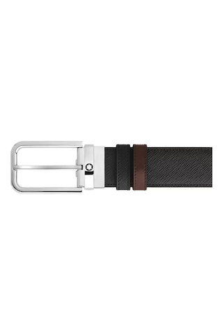 Montblanc Sartorial Deri Dikdörtgen Tokalı 35 Mm Çift Taraflı Kem Siyah
