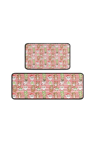 Noel Desenli 2'li Mutfak Matı, Anti-yorgunluk, Yastıklı Ve Kaymaz, Mutfak Ve Ofis İçin Noel Karakter Çizgili