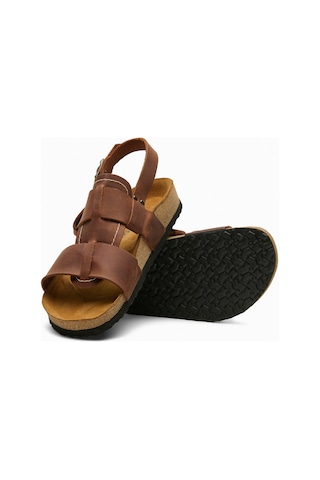 Comfortfusse Likya - Kadın Ortopedik Hakiki Deri Sandalet Kahverengi Yağlı Deri