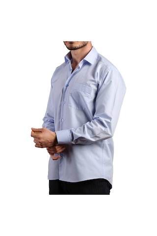 Mavi Büyük Beden Rahat Kesim Cepli Uzun Kol Regular Fit Erkek Gömlek - 150-5 001