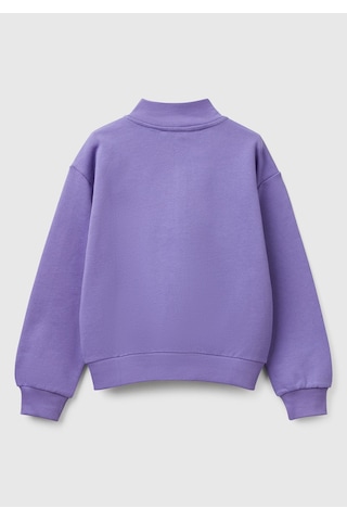 Kız Çocuk Mor Simli Benetton Logo İşlemeli Fermuarlı Sweatshirt Mor