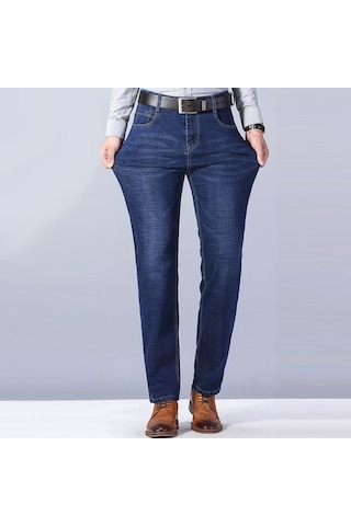 Sones Erkek İş Günlük Giyim Pantolon Streç Bol Düz Paça Pantolon Mavi