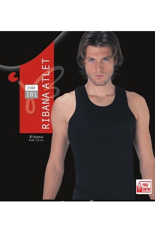 Erkek Siyah Ribana Atlet % 100 Pamuklu Atlet 3'lü Paket 101-3s Siyah
