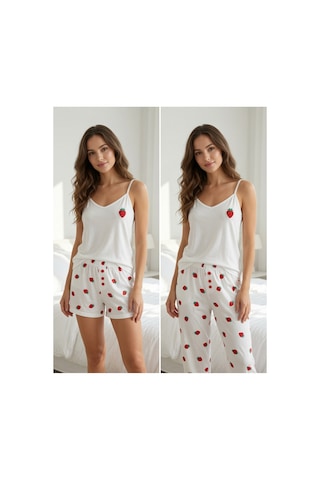 Mh Moony Homewears 3'lü Fragaria Çilek Yumuşacık Pijama Takımı Yeşil Ve Kırmızı