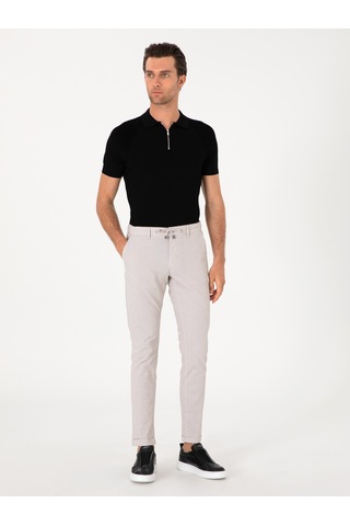 Cacharel Bej Slim Fit Gofreli Beli Bağcıklı Spor Pantolon
