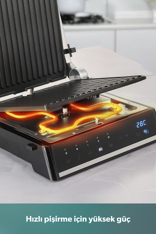 Homend Grilliant 1341h Inox Gövdeli, Döküm Plakalı, 5 Programlı, Led Ekranlı Tost Ve Izgara Makinesi