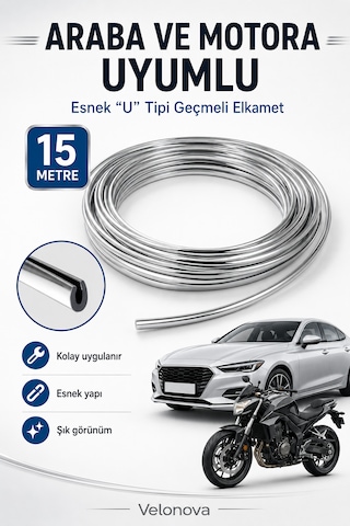 15 Metre U Tipi Elkamet Esnek Krom Kaplama Şeridi Araba Ve Motor Uyumlu