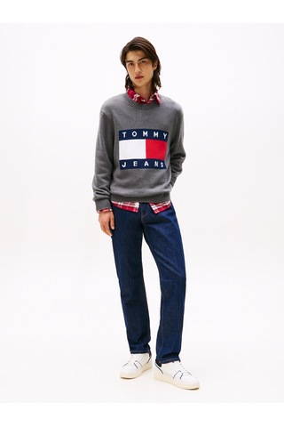 Tommy Hilfiger Tjm Reg Melange Flag Sweater Erkek Gri Kazak - Dm0dm22105 Gri