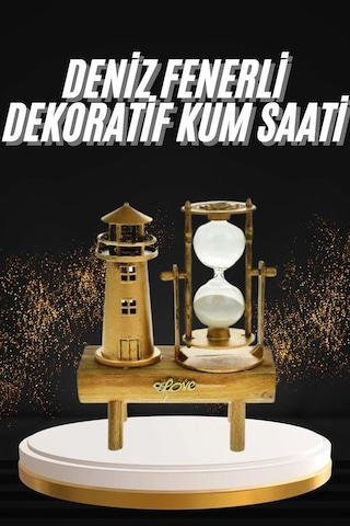 Hediyelik Eşya Deniz Fenerli Kum Saati Ahşap Görünümlü Dekoratif Eşya