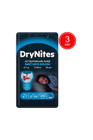 Drynites Erkek Emici Gece Külodu 17-30 KG 4-7 Yaş 3 x 10 Adet 3'lü