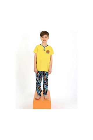 Vitmo Erkek Çocuk Kısa Kollu Düğme Detaylı %100 Pamuklu Pijama Takımı Skate Gri