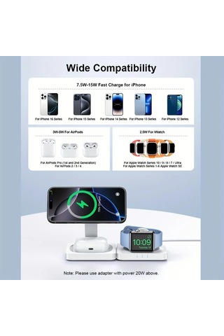 Topshop1 2 Adet Beyaz 3ü 1 Arada Fonksiyonlu Katlanabilir Kablosuz Şarj Cihazı İphone İwatch Uyumlu Hızlı Şarj Tabanı Taşınabilir Şarj Aleti