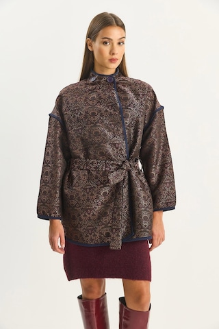 Shade Kadın Etnik Desenli Kuşaklı Oversize Kimono 4159 60283674 - Acı Kahve Kahverengi