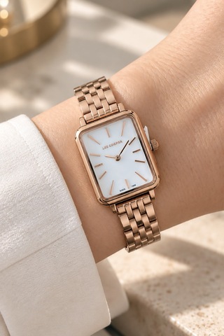 Lee Cooper Rose Gold Çelik Bilezik 20,5 Mm Dikdörtgen Kadın Kol Saati, Taşlı Bileklik Hediyeli