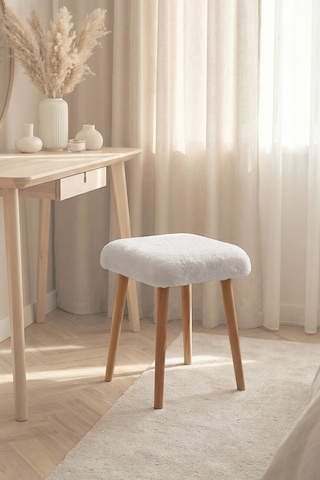 Peluş Kumaşlı Dekoratif Puf, Tabure 5983 Beyaz