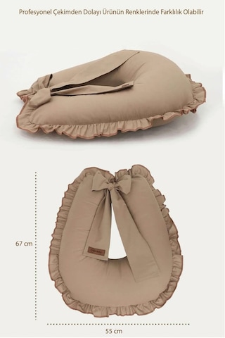 Mordesign Fırfırlı Emzirme Yastığı, Bebek Destek Minderi, Hamile Yastığı, Pamuk Kumaş, Ruffle Seri, Kapiçino Zg10196