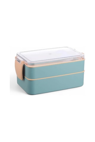 Titiz Fely 2 Katlı Öğle Yemeği Kabı - Çatal Kaşık Dahil - Sızdırmaz & Kilitli Lunch Box-mavi Çok Renkli