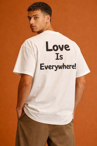 Tarz Cool Erkek Oversize Tişört "love Is Everywhere" Baskılı Basic Pamuklu T-shirt Beyaz
