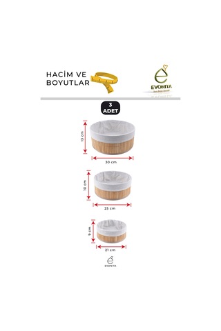 3 Lü Yuvarlak Kumaşlı Organizer Sepet Dekoratif Raf Dolap İçi Düzenleyici Çok Amaçlı Kutu Renkli