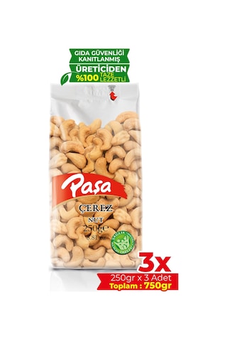Paşa Kuruyemiş Kavrulmuş Kaju Fıstığı Şeffaf 3 x 250 G