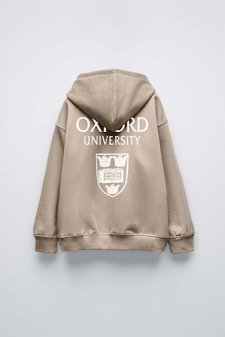 Erkek Çocuk Oxford Modelli Kol Manşetli Pamuk Kapşonlu Sweat Bej