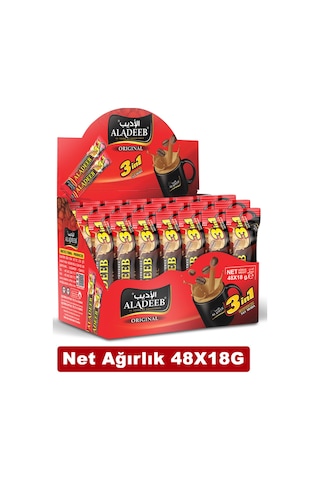 Aladeeb 3’ü 1 Arada Kahve Original Pratik Tek Kullanımlık Hazır Kahve 48 x18 G