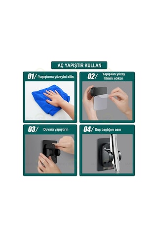 Mainshop Yapışkanlı Çift Kanca Duş Başlığı Tutucu Sabitleme Delme Gerektirmez M-049 Siyah
