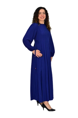 Kadın Lacivert Kol Lastikli Pileli Bağcıklı Elbise Bgl-st04643 Lacivert