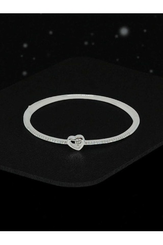 925 Ayar Gümüş Kalp Figürlü Taşlı Kadın Bileklik Zarif Ve Şık Tasarım Gümüş