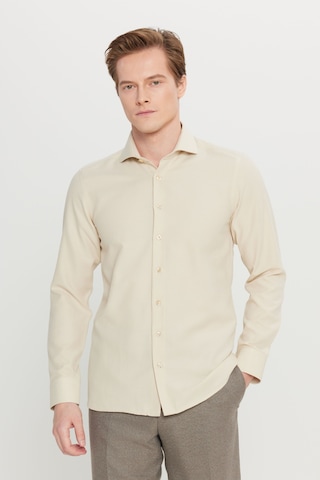 Altınyıldız Classıcs Erkek Bej Pamuklu Oxford Tailored Slim Fit Dar Kesim Küçük İtalyan Yaka Armürlü Gömlek