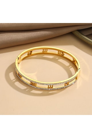 Chavin Gold Çelik Taşlı Bayan Kelepçe Bileklik Eu15sr