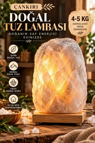 Çankırı 4-5 Kg Gri Doğal Kaya Tuzu Lambası Ahşap Kaideli Dekoratif Lamba
