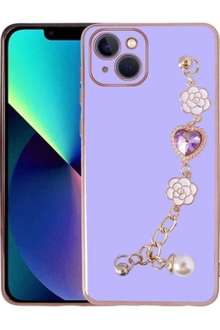 Apple Uyumlu iPhone 13 Kılıf El Tutamaçlı Kamera Korumalı Zore Taka Silikon Kapak Mor