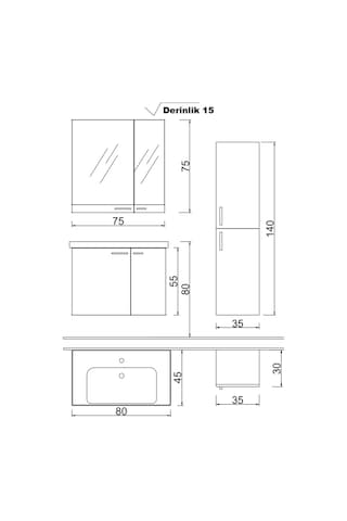 Denko Terra 80 Cm Mdf Banyo Dolabı Takımı + Boy Dolabı Çok Renkli
