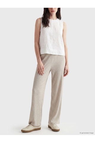Lcw Comfort Bej Beli Lastikli Dokulu Kadın Pantolon
